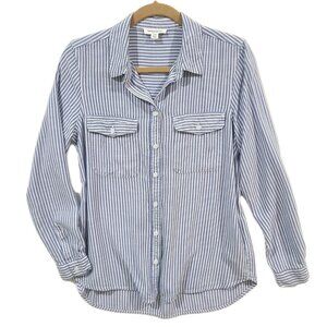 Beachlunchlounge Finley Stripe Button Down Size Medium M Blue White Camp Top